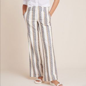 Anthropologie Embroidered Eyelet Wide Leg Pants